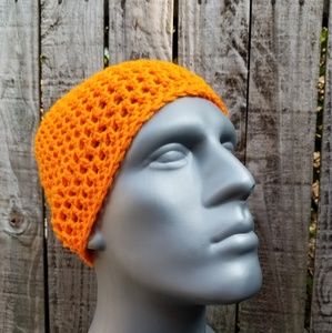 NWT Handmade Crochet Unisex Neon Orange Hat Size S-L